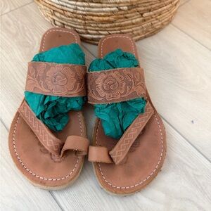 Tooled Tan Leather Sandals